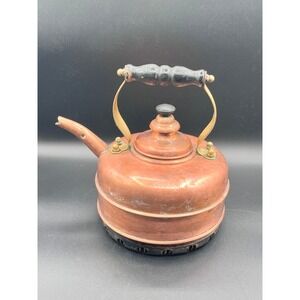 Vtg Simplex Patent Tea Kettle Solid‎ Copper Made In England 4007-402190 Wood